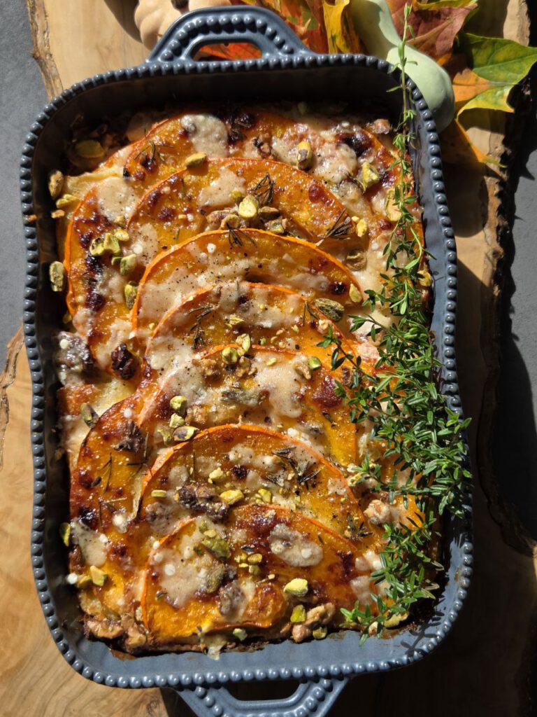 Kürbis-Lasagne mit Ricotta frisch gebacken